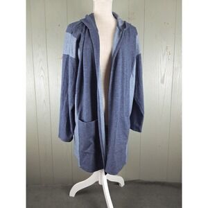 AnyBody Hooded Cardigan Womens XL Blue Lightweight Open Front Drape Pockets Soft